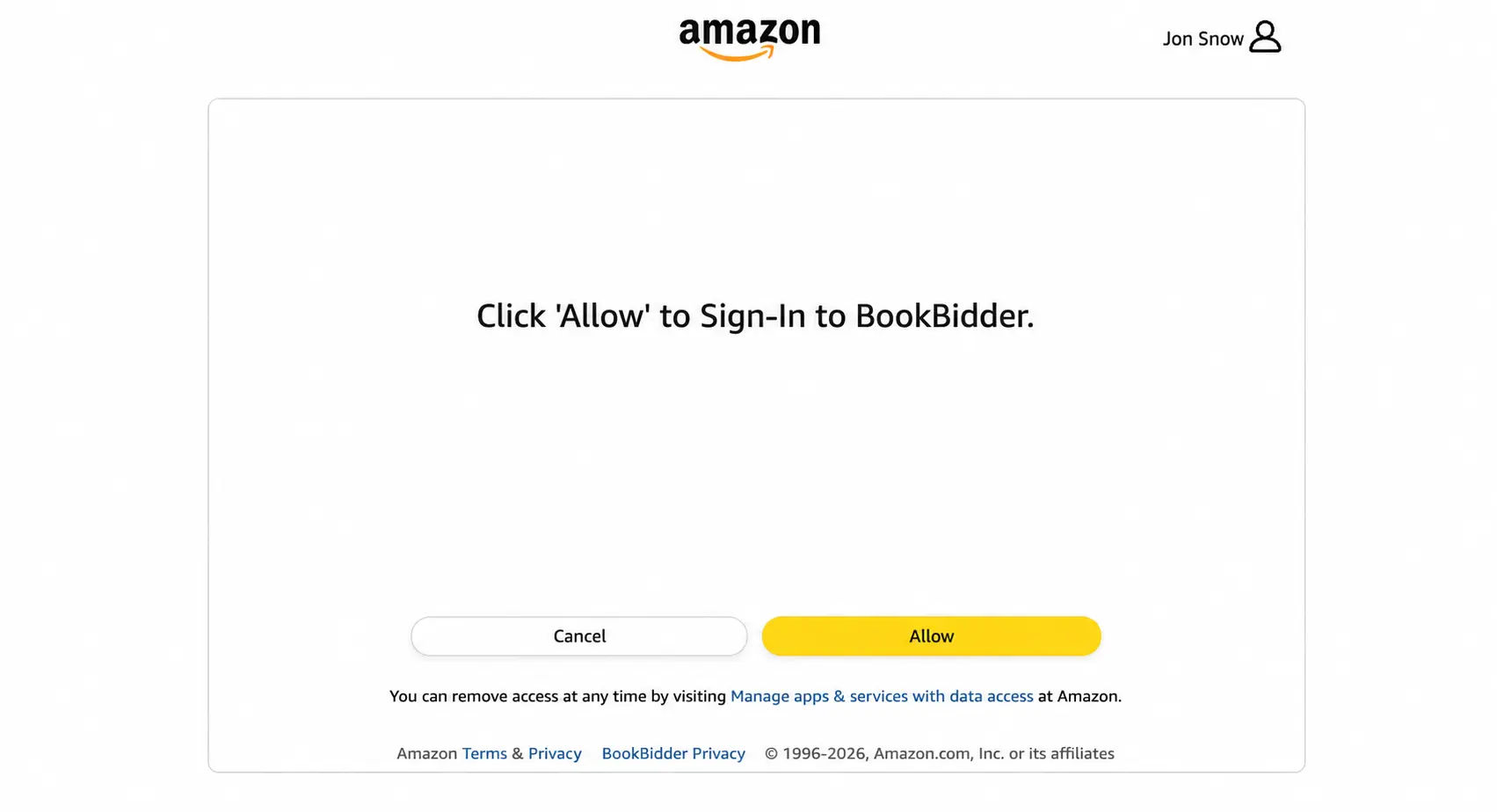 Amazon Login with Amazon (LWA) authorization screen